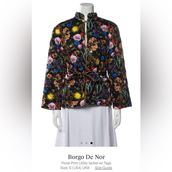 NWT Borgo de Nor Quilted Floral Jacket Black Women’s Size 4 Multicolor - Picture 3 of 9